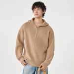 Hooded Semi- Zipper Sweater Men's Loose Fit Versatile Laziness Sense Long Sleeve Knit Sweater