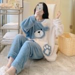 Long Plush Winter Long Sleeve Long Pants Loose Fit Home Service Two-Piece Set