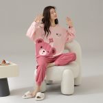 Pajamas Women Pure Cotton Round Neck Long Sleeve Long Pants Spring Autumn New Style Cartoon - The Casual Wear Home Service Set