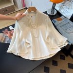 Vintage High-End Lotus Leaf Sleeve Chiffon Short Sleeve Shirt Lady Top