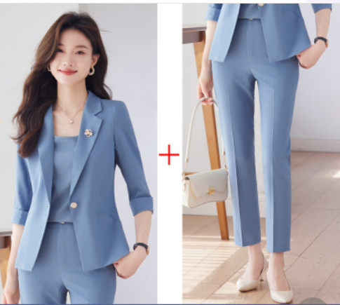 Cyan Suit + Cropped Pants