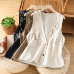 Heavy Industry Embroidery Cotton Linen Vest Coat Elegance Embroidery Sleeveless Vest Top